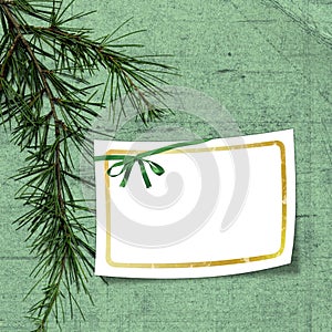 Card with christmas tree on green background photo