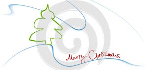 Card with a Christmas tree and sloppy inscription Merry Christmas. Minimal graphics