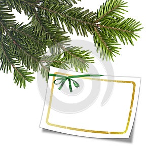 Card with christmas tree and white frame photo