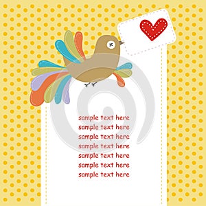 Card with colorful bird in love