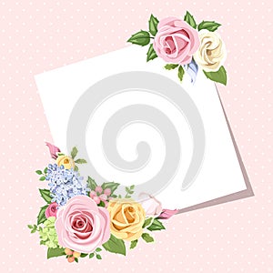 Card with colorful roses and lisianthus flowers. Vector eps-10. photo