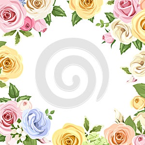 Card with colorful roses and lisianthus flowers. Vector eps-10. photo