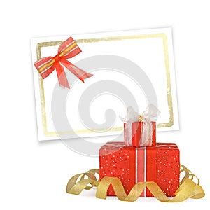 Card for congratulation with gift boxes