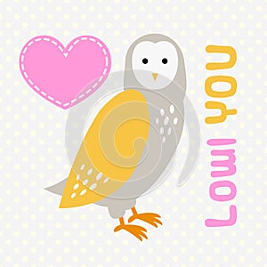 Card with cute cartoon owl and heart.