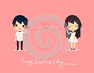 Card cute couple call paper phone.dress shirt Happy valentine's