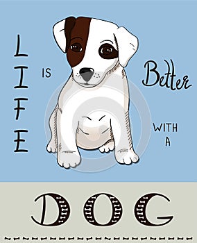 Card with cute Jack Russel terrier puppy