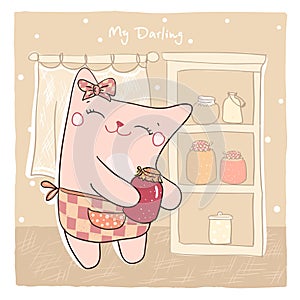 Card with cute kitty and sweet jam.