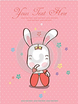 Card cute princess rabbit pink background vector illustration