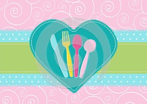 Card with cutlery in a heart