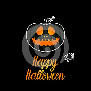 Card Dark Jack lantern pumpkin Happy Halloween jackolantern. Vector illustration isolated on black background.