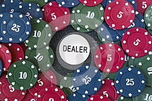 Card dealer chips on the poker and blackjack table