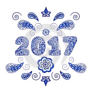 Card decorated with figures in 2017 with elements of zenart isolated on white background