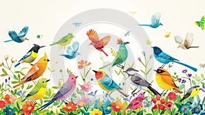 A card depicting a cheerful group of colorful birds emphasizing the beauty and diversity of endangered species.