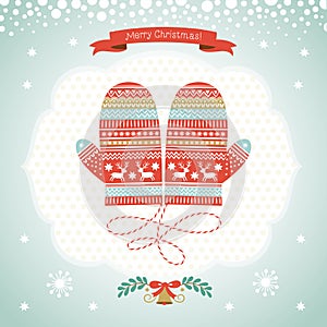 Card design with Christmas mittens