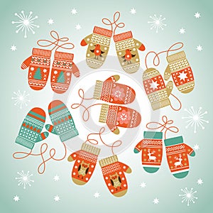 Card design with Christmas mittens photo