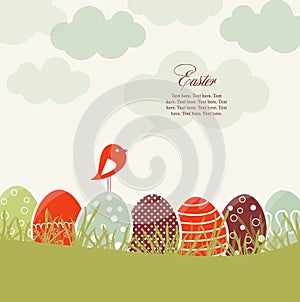 Card with Easter eggs and bird