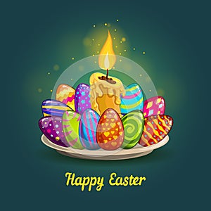 Card with Easter eggs and candle