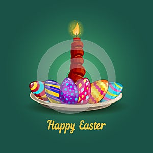 Card with Easter eggs and candle