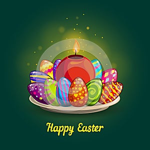 Card with Easter eggs and candle