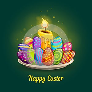 Card with Easter eggs and candle