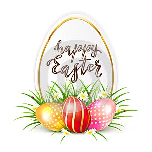 Card with Easter Eggs in Grass with Flowers