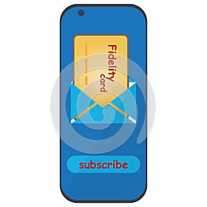 Smartphone with an envelope and a fidelity card and the text subscribe on its screen photo