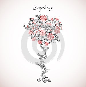 Card with floral tree. Vector