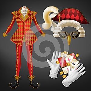 Card game joker expensive costume realistic vector