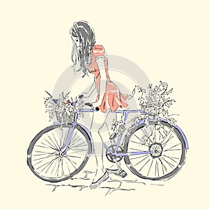 Card with girl riding a bike