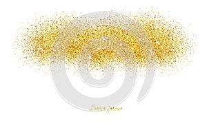 Card with gold glitter background. Shiny sparkles for advertising