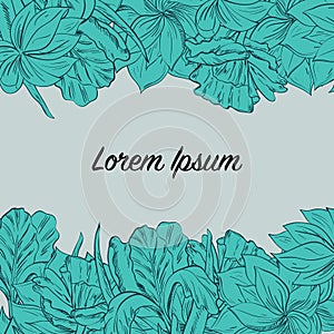 Card with hand paimted sketch flowers and place for text.