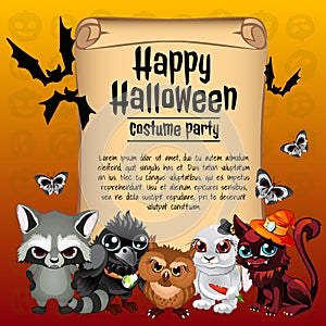 Card happy Halloween and inhabitants of the forest