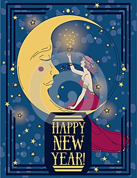 Card for happy new year in art deco style