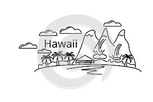 Card of Hawaii. Vector in color. Postcard for the flyer or mocap.