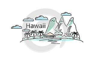 Card of Hawaii. Vector in color. Postcard for the flyer or mocap.