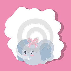 card with head of cute female elephant baby