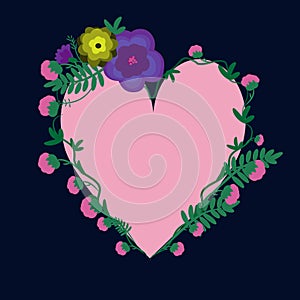 Card with a heart entwined with flowers