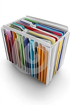 Card index system organizing information with colorful files