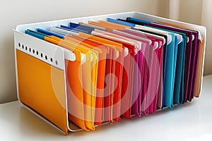 Card index system organizing information with colorful files