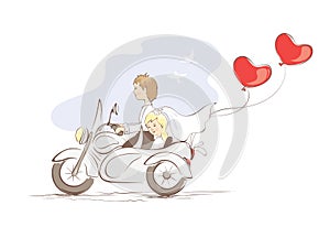 Card -- just married on a motorcycle