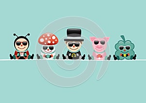 Card Ladybug Fly Agaric Chimney Sweep Pig And Cloverleaf Sunglasses Turquoise