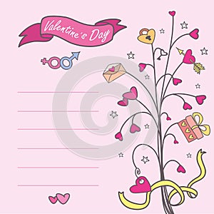 Card with a love tree, hearts