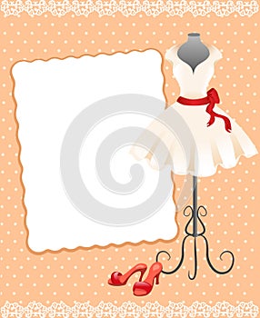 Card with a mannequin, dress and shoes