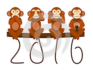 Card with Monkey for New Year 2016