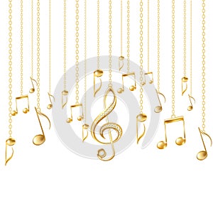 Card with musical notes and golden treble clef