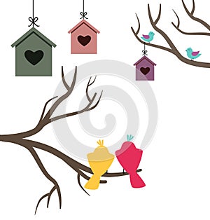 Card with nesting boxes and birds
