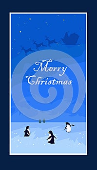 Card for New Year,penquins on the ice