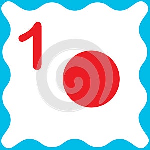Card number 1 one and circle. Learning numbers and geometric shape, mathematics. Game for children. Vector illustration