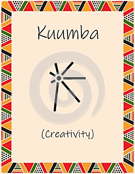 A card with one of the Kwanzaa principles. Symbol Kuumba means Creativity in Swahili. Poster with an ethnic African