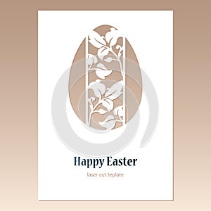 Card with openwork Easter egg with floral ornament and space for text. Laser cutting template